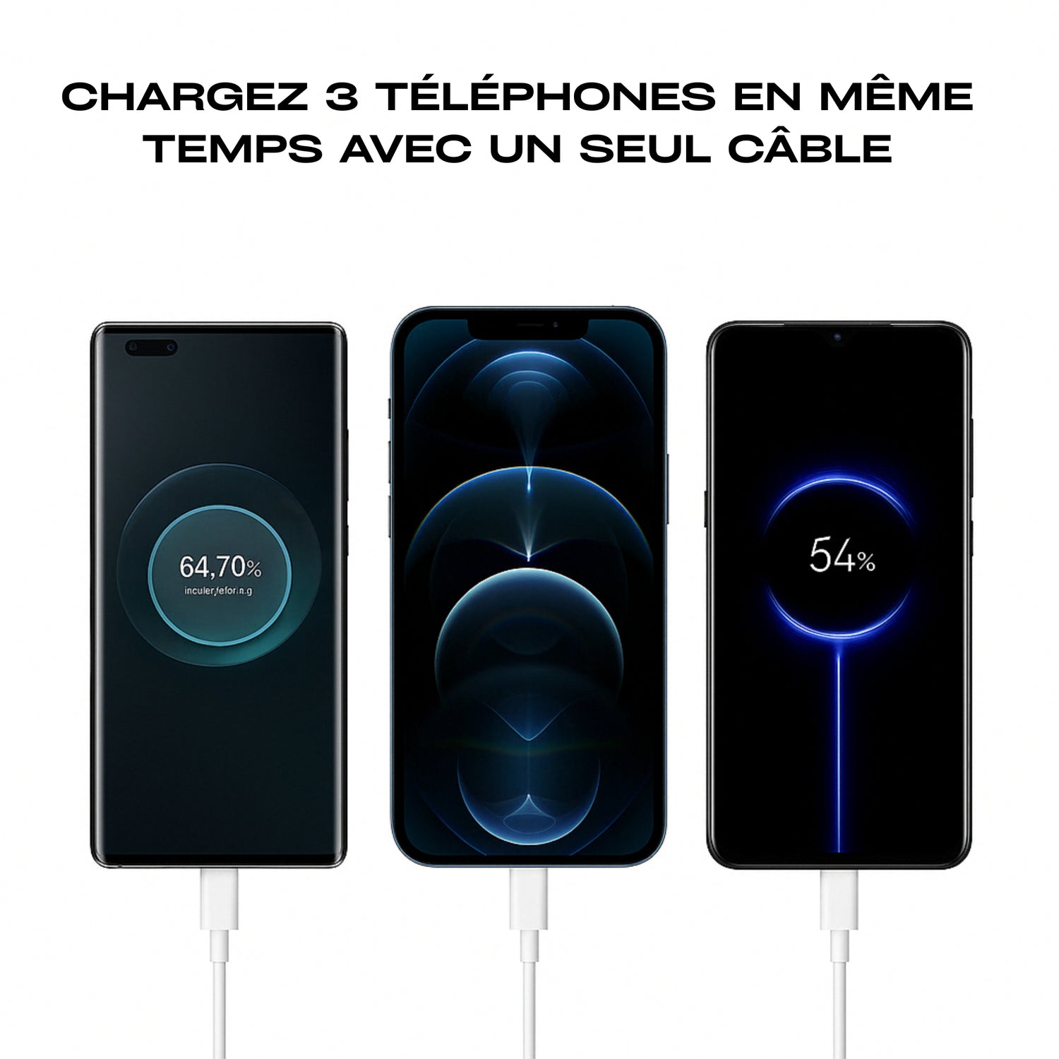 Câble iPhone, Type-C et Micro USB pour voiture