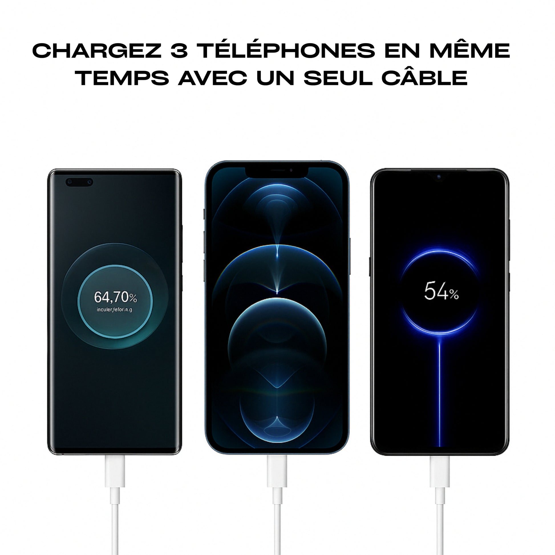 Câble iPhone, Type-C et Micro USB pour voiture