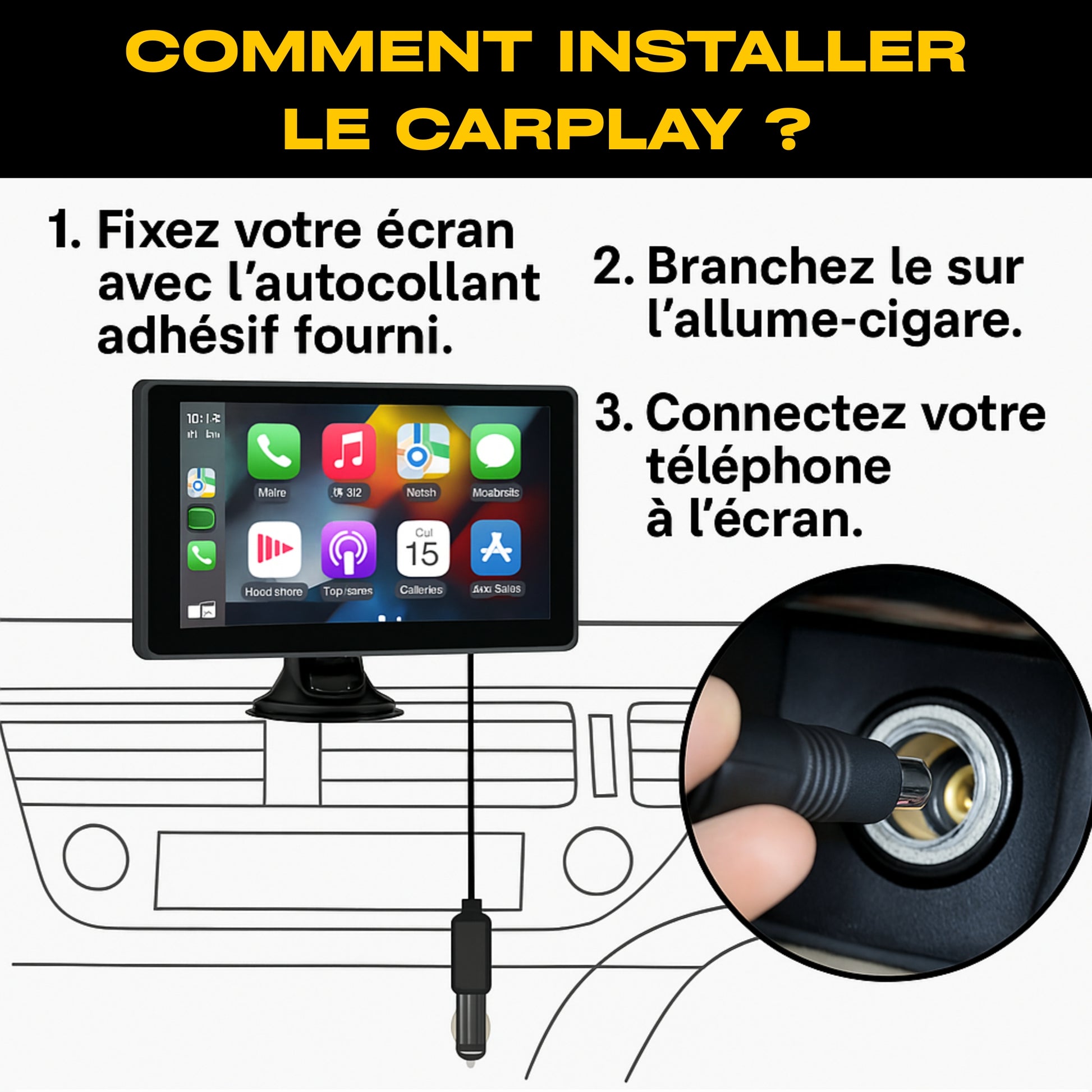 Écran tactile voiture compatible Apple CarPlay